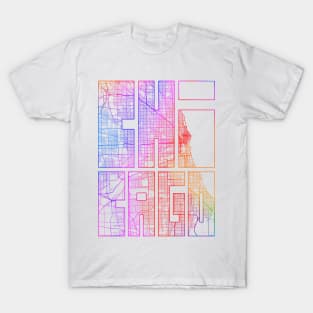 Chicago, USA City Map Typography - Colorful T-Shirt